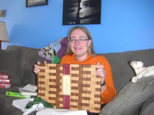 Jess and her new cutting board.
