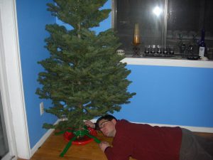 Dave setting up the tree.