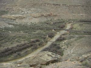 The view of Salt Creek from above and the little bridge with the tight squeeze.