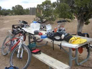 Breakfast is served! It's amazing how much, and little, we had for 4 days of mountain biking.