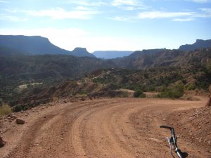 The Onion Creek Road winds down the Fisher Valley before us. This was a very fun bail-out route.