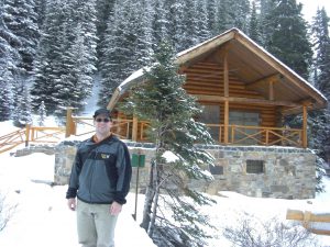 Dave in front of the Lake Agnes Teahouse. I don't know why they weren't open. We made the hike in just over an hour despite the snow. Canadians are weak!