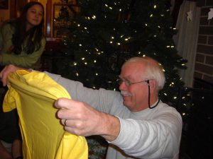 Jess' dad Chris with a new t-shirt he got for his 60th birthday.