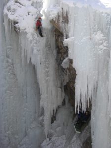 A climber near the top of the comp route.