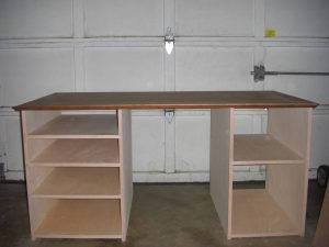 The "finished" product sitting in the garage. The drawer will be added to the lower right-hand opening when it's complete.