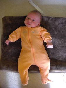 Phoebe's first 0-3 month pajamas.