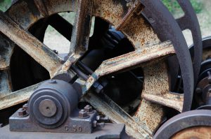 An artsy shot of the rusty machinery left where the shafthouse once stood. It's artsy because you can't really see what it loos like.