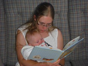 Mommy and Phoebe relax after two weeks of visitors!