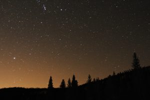 Here is one of the images I shot using the Nikon pointed towards the Orion nebula. The images was a 30 second exposure at f/4 with a 24 mm lens and the cmos sensor was set to an ISO equivalent of 3200. You can see the faint glow from either the rising sun or Denver, I can't say which.