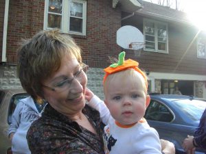 Aunt Cindy with little miss pumpkin head.