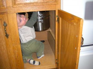 Phoebe's recently learned how to get into the cupboard...and, even better, a few days later she learned how to get out safely!