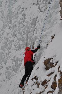 Andy on the comp route under overcast but snow-free skies.