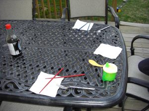 Phoebe set the table outside all by herself!
