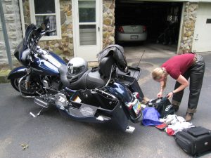 Packing up the motorcycle.