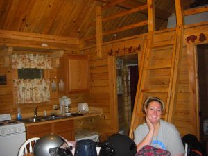 In the cabin at Faith Ranch.