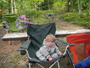 Benjamin graduated to his leopard-print snowsuit for our last camping trip of the summer.