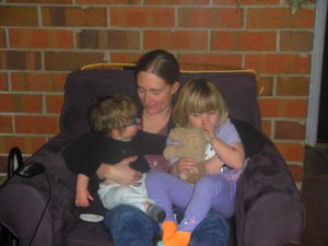Mom, one kiddo per lap.