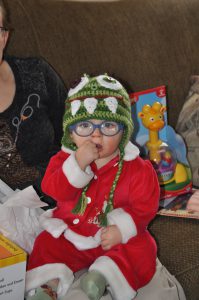 Aunt Erika did an amazing job on the monster hat.