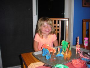 Phoebe with her menagerie.