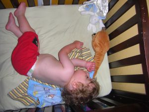 I wanted to type "sleeping baby," but look how big he's gotten! Hard to believe our little guy is almost 2.