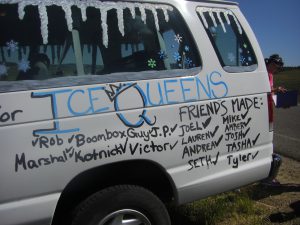 The Ice Queens' van. Instead of recording "kills" (runners passed), we recorded friends made.