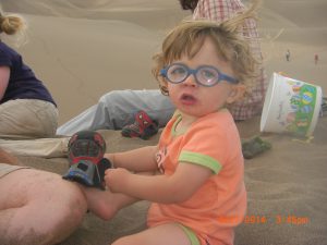 Benjamin was scared at first, but he eventually scooted off into the sand.