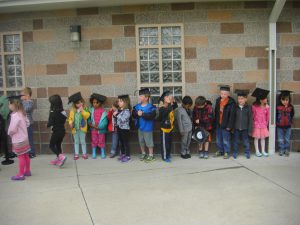 A line of pre-schoolers.