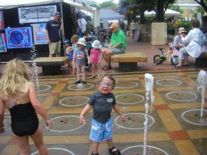 Benjamin in the fountain.