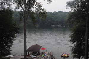 The lake and dock from the house.