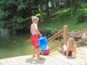 Playing on the dock.