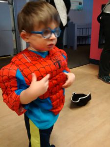 Benjamin is Spider Man! (He wasn't too sure about the costume.)