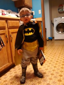 Batman Benjamin ready for preschool.