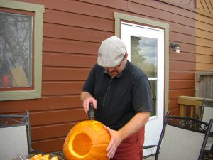 Carving a two-tone face.